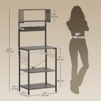 HOMCOM Baker's Rack with Charing Station, Microwave Shelf with Power Outlet, USB Charger and 5 Hooks, Distressed Grey(m-3)