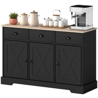 HOMCOM 46.5" Buffet Cabinet, Farmhouse Sideboard with 3 Barn Doors and 3 Drawers for Living Room, Kitchen, Black(m-2)