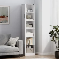 HOMCOM Tall Bathroom Cabinet, Slim Bathroom Floor Cabinet w/ 2 Doors and 4 Adjustable Shelves for Living Room, Kitchen, White(m-7)