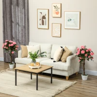Outsunny 3FT Artificial Plant Pink Rose Floral Set of 2 in Pot, Fake Plant for Home Indoor Decor(m-8)