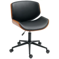 HOMCOM Mid-Century Modern Office Chair No Arms with Wheels, Small Computer Desk Chair with PU Leather Upholstery, Bentwood(m-2)