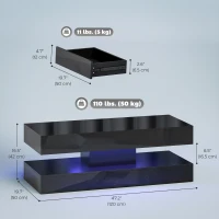 HOMCOM Coffee Table with Adjustable LED Lights, Modern Living Room Table with 2 Drawers, Open Shelf, Remote, High Gloss Black(m-3)