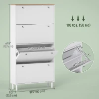 HOMCOM Narrow Shoe Cabinet with 4 Flip Drawers, Shoe Storage Cabinet with Adjustable Shelves, Holds 24–32 Pairs, White(m-3)