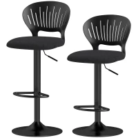 HOMCOM Bar Stools Set of 2, Modern Swivel Counter Height Barstools with Footrest and Hollow Backrest, Black(m-2)