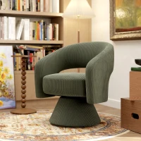 HOMCOM Swivel Barrel Accent Chair, Modern Upholstered Living Room Chair with Thick Padding for Reading, Green(m-10)