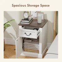 HOMCOM Side Table Set of 2, End Tables with Drawer and Cabinet, Nightstands for Small Spaces, Living Room, White(m-5)