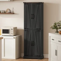 HOMCOM 72" Pantry Cabinet, Farmhouse Freestanding Kitchen Storage Cabinet with Adjustable Shelves for Dining Room, Black(m-10)