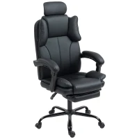 HOMCOM Reclining Office Chair, Executive Desk Chair with Pet-Friendly Fabric, Headrest, Footrest, Swivel Wheels, Black(m-2)