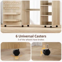 HOMCOM Sewing Machine Table with Drop Leaf, Folding Craft Table Rattan Door and Storage Shelves for Small Spaces, Natural(m-7)