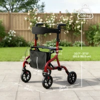 HOMCOM Foldable Rollator Walker with Seat for Seniors, Lightweight Rolling Walker with Adjustable Handles, Red(m-3)