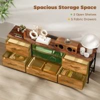 HOMCOM TV Stand for TVs up to 65 Inch, Industrial TV Console with Charging Station, 5 Drawers and Open Shelves, Rustic Brown(m-5)