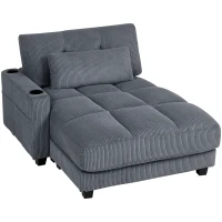 HOMCOM 58" Chaise Lounge Indoor, Oversized Corduroy Sofa Bed with 2 Cup Holders, Pillow, Deep Seat Sleeper Couch, Dark Grey(m-2)