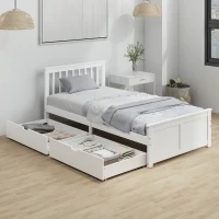 HOMCOM Pine Twin Bed Frame, Wood Storage Bed Frame with Drawers, Wood Slat Support, No Box Spring Needed, Easy Assembly, White(m-8)