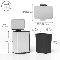 HOMCOM 5.3 Gallon/20 L Garbage Bin with Soft Close Lid, Trash Can with Removable Inner Bucket for Kitchen, Office, Silver(m-3)