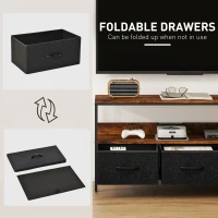 HOMCOM TV Stand with Charging Station, TV Table with 3 Foldable Linen Drawers and Open Shelf for 55 Inch Television, Rustic Brown(m-4)