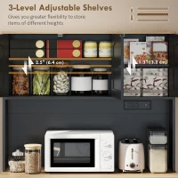 HOMCOM 68" Pantry Cabinet with Charging Station, Storage Cabinet with Microwave Stand, 10 Gallon Trash Can Cabinet, Black(m-5)