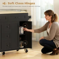 HOMCOM Kitchen Island Cart with Power Outlet & Drop Leaf, 55" Rolling Kitchen Island on Wheels with Storage, Black(m-7)