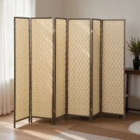 HOMCOM 6 FT Room Divider, 6 Panel Folding Privacy Screen, Lightweight Handwoven Freestanding Partition for Home Office, Brown(m-9)