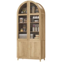 HOMCOM Arched Kitchen Pantry Cabinet, 71" Tall Farmhouse Kitchen Storage Cabinet with Adjustable Shelves, Acrylic Doors, Oak(m-2)