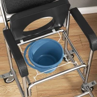 HOMCOM 3-in-1 Shower Commode Wheelchair, Transport Beside Commode Chair with Padded Seat for the Elderly, Disabled(m-10)