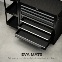 HOMCOM 7-Drawer Rolling Tool Chest with Detachable Side Shelf, Lockable Tool Cabinet Box Organizer with Wheels, Black(m-7)