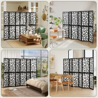 HOMCOM 6 Panel Room Divider, 5.6 FT Lightweight Folding Privacy Screen with Geometric Pattern for Living Room, Bedroom, Black(m-7)