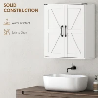 HOMCOM Bathroom Wall Cabinet, Wall Mounted Medicine Cabinet with Barn Doors and Adjustable Shelves, Over The Toilet, White(m-7)
