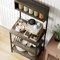 HOMCOM Baker's Rack with Charing Station, Microwave Shelf with Power Outlet, USB Charger and 5 Hooks, Distressed Grey(m-9)