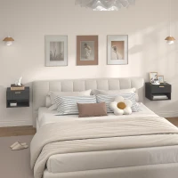 HOMCOM Floating Nightstands, Wall Mounted Bedside Tables Set of 2 with Drawer and Open Shelf, Black(m-9)