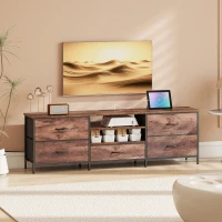 HOMCOM TV Stand for TVs up to 70 Inch, Industrial TV Console with Charging Station, 5 Drawers and Open Shelves, Rustic Brown(m-8)