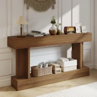 HOMCOM 63 Inch Long Console Table, Vintage Narrow Entryway Table with Storage Shelf for Living Room and Hallway, Dark Brown(m-1)