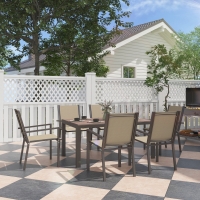 Outsunny 7 Piece Outdoor Dining Set with Rectangular Table and 6 Stackable Chairs, for Backyard, Lawn, Deck, Balcony, Pool Side