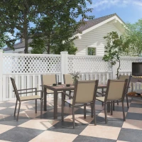 Outsunny 7 Piece Outdoor Dining Set with Rectangular Table and 6 Stackable Chairs, for Backyard, Lawn, Deck, Balcony, Pool Side(m-1)