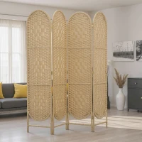 HOMCOM Bohemian Privacy Screen, Folding Room Divider with 4 Panels and Arched Top for Bedroom Living Room Office, Natural Wood(m-1)