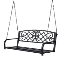 Outsunny 50"L Steel Porch Swing Fleur-De-Lis Patio Swing Chair Hanging Bench Outdoor 2-person Glider Chair Seat w/ Chain Antique Style Black(m-2)