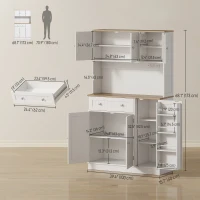 HOMCOM 68" Pantry Cabinet with Charging Station, Kitchen Storage Cabinet with Microwave Stand, 4 Door Racks, White(m-3)