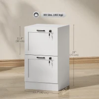 HOMCOM Vertical Filing Cabinet with 2 Drawers, Lock, File Cabinet for Home Office, A4 and Letter Size Files, White(m-3)