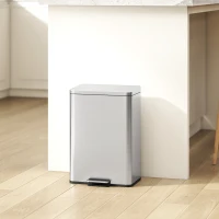 HOMCOM 5.3 Gallon/20 L Garbage Bin with Soft Close Lid, Trash Can with Removable Inner Bucket for Kitchen, Office, Silver(m-8)