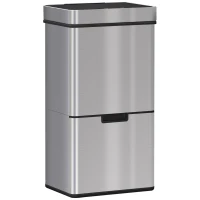 HOMCOM Sensor Trash Can, 19 Gallon Stainless Steel Kitchen Garbage Can with 3 Compartments, Removable Inner Buckets, Silver(m-11)