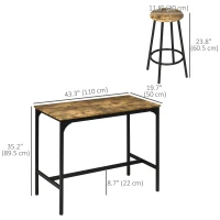 HOMCOM 5-Piece Bar Table Set for 4, Industrial Counter Height Bar Table and Chairs for Kitchen, Dining Room, Rustic Brown(m-3)