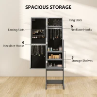 HOMCOM Free Standing Armoire Organizer, Lighted Mirrored Jewelry Cabinet w/ Angle Adjustable & 16 LED Lights, Grey(m-4)