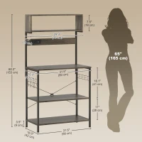 HOMCOM Baker's Rack with Charing Station, Microwave Shelf with Power Outlet, USB Charger and 5 Hooks, Distressed Grey(m-3)
