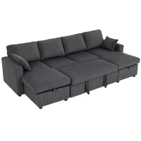 HOMCOM Convertible Sofa Bed, Corduroy U-Shaped Sleeper Sofa Couch with Storage Chaise, Pillows, Spring, Futon Couch, Grey(m-2)