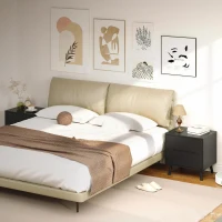 HOMCOM Nightstands Set of 2, Bedside Table with 2 Drawers, Modern Side End Table with Solid  Wood Legs for Bedroom, Black(m-7)