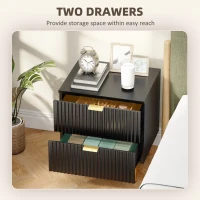 HOMCOM Bedside Table Set of 2, Modern Nightstand with 2 Drawers, Side End Table with Metal Legs for Living Room, Bedroom, Black(m-5)