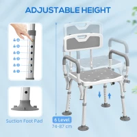 HOMCOM Adjustable Shower Chair with Arms Back and Padded Seat, Light Grey(m-7)