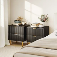 HOMCOM Bedside Table Set of 2, Modern Nightstand with 2 Drawers, Side End Table with Metal Legs for Living Room, Bedroom, Black(m-1)