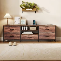 HOMCOM TV Stand for TVs up to 70 Inch, Industrial TV Console with Charging Station, 5 Drawers and Open Shelves, Rustic Brown(m-10)