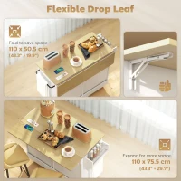 HOMCOM Kitchen Island Cart with Charging Station and Drop Leaf, Kitchen Island Table on Wheels with Trash Can Cabinet, White(m-6)