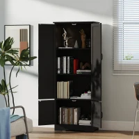 HOMCOM 60" 4-Door Storage Cabinet Multi-Storey Large Space Pantry with Adjustable Shelves Black(m-9)